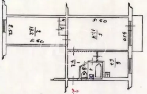 2-комнатная квартира: Чусовой, улица 50 лет ВЛКСМ, 24 (42.9 м)