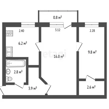 2-комнатная квартира: Стерлитамак, проспект Ленина, 20 (42.1 м)
