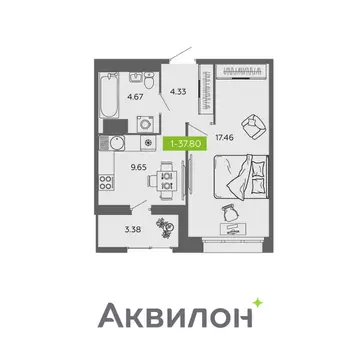 1-к кв. Архангельская область, Архангельск  (37.8 м)