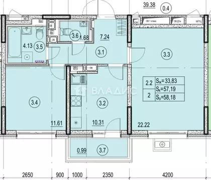 2-комнатная квартира: Москва, улица Лобачевского, 28 (57.19 м)