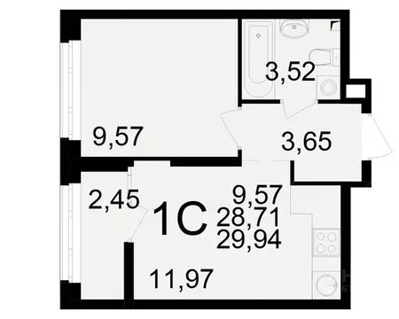 1-к кв. Рязанская область, Рязань Аура жилой комплекс (28.71 м)