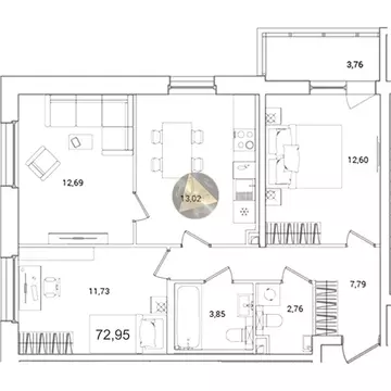 3-комнатная квартира: Санкт-Петербург, Суздальское шоссе, 18к4 (72.95 ...