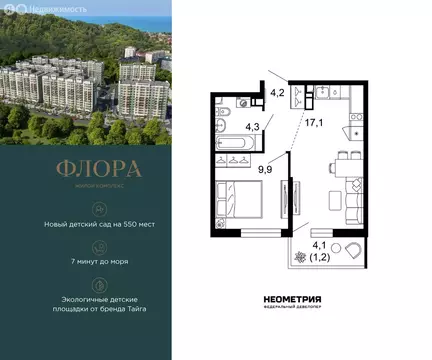 1-комнатная квартира: Сочи, улица Искры, 66/9к8 (36.6 м)