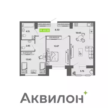 2-к кв. Архангельская область, Архангельск Привокзальный мкр,  (62.33 ...