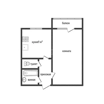 1-комнатная квартира: Белгород, улица Губкина, 42Б (34 м)