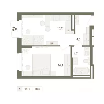 1-к кв. Башкортостан, Уфа Родина Парк жилой комплекс (38.5 м)