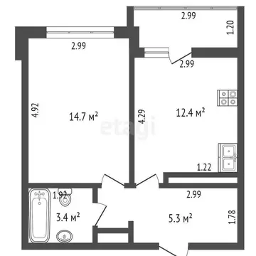1-комнатная квартира: Тюмень, улица Николая Зелинского, 19 (36.9 м)