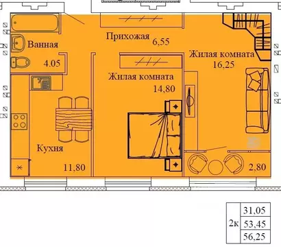 2-к кв. Ивановская область, Кохма Просторный мкр,  (56.25 м)