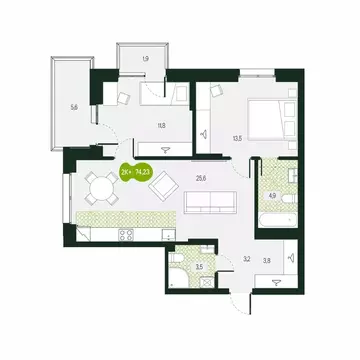 3-к кв. Забайкальский край, Чита Каштакский мкр,  (74.23 м)