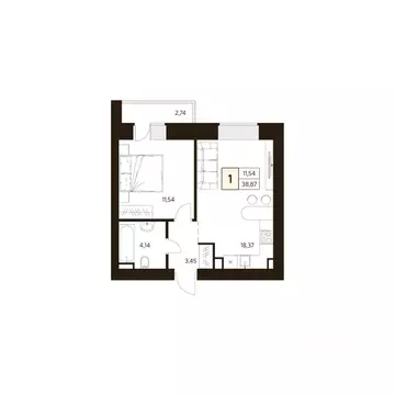 1-к кв. Башкортостан, Уфа ул. Жуковского, 19А (38.87 м)