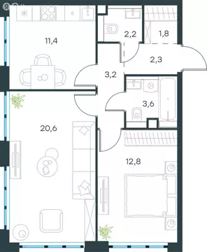 2-комнатная квартира: Москва, Южнопортовая улица, 28Ас17 (57.9 м)