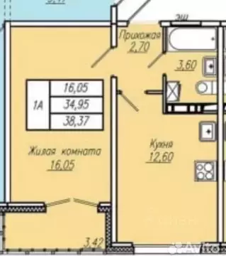 1-к кв. Чувашия, Чебоксары бул. Солнечный, поз4 (38.0 м)