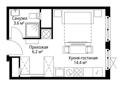 Квартира-студия: деревня Сапроново, микрорайон Купелинка, 4 (24.2 м)