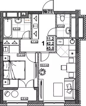 1-к кв. Нижегородская область, Нижний Новгород ул. Бетанкура, 7 (45.0 ...
