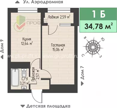 1-к кв. Татарстан, Набережные Челны ул. Жданова, 3 (34.78 м)