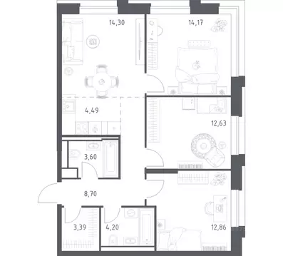 3-к кв. Москва Верейская 41 жилой комплекс, 1.1 (78.34 м)