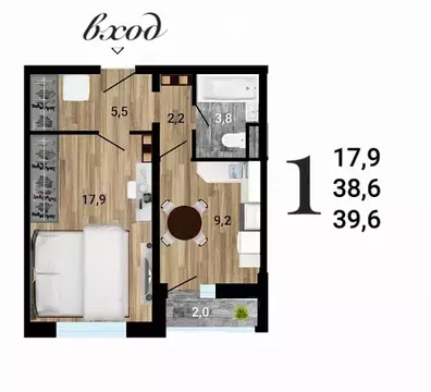 1-к кв. Воронежская область, Воронеж Ростовская ул., 18А (39.6 м)