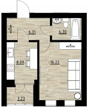 1-к кв. Калининградская область, Калининград Поселковая ул., 22 (38.15 ...