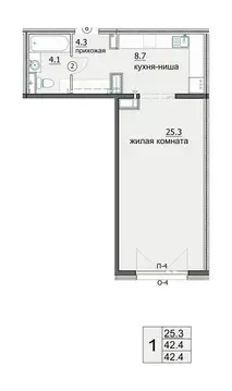 Квартира, студия, 42.4 м
