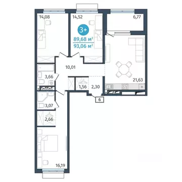 3-к кв. Тюменская область, Тюмень Этика жилой комплекс (89.68 м)