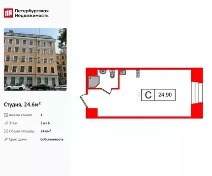 Студия Санкт-Петербург ул. Смолячкова, 17к2 (24.6 м)