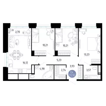 3-к кв. Рязанская область, Рязань ул. Ленинского Комсомола (72.92 м)