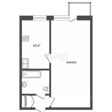 1-к кв. Татарстан, Альметьевск ул. Тельмана, 55 (30.0 м)