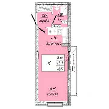 1-к кв. Омская область, Омск ул. 2-я Дачная (28.0 м)