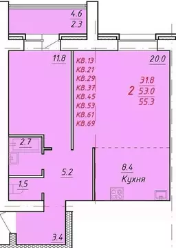 2-к кв. Алтайский край, Новоалтайск Индустриальная ул., 18 (55.3 м)