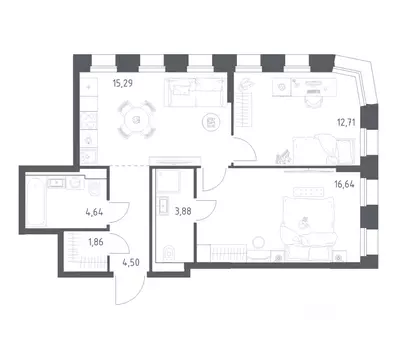 2-к кв. Татарстан, Казань Зилант Премьер жилой комплекс (59.52 м)