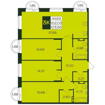 3-к кв. Чувашия, Чебоксары просп. Чебоксарский, 49 (104.5 м)