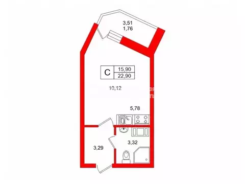 Квартира-студия: Всеволожск, шоссе Дорога Жизни, 7к3 (22.9 м)