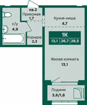 1-к кв. Алтайский край, Барнаул Камчатка жилой комплекс (28.5 м)