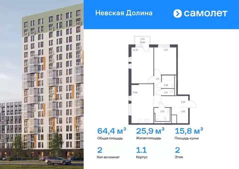 2-к кв. Ленинградская область, Всеволожский район, Свердловское ...