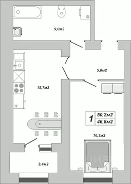 1-к кв. Тамбовская область, Тамбов ул. Чичерина, 7/1к3 (50.2 м)
