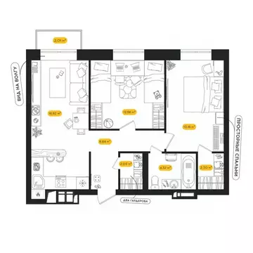 2-к кв. Астраханская область, Астрахань Пипл жилой комплекс (60.6 м)