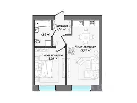 2-к кв. Чувашия, Чебоксары ул. Фридриха Энгельса, поз7 (45.24 м)