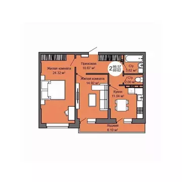 2-к кв. Орловская область, Орел Межквартальная ул., 3 (69.7 м)