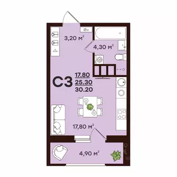 Студия Владимирская область, Владимир ул. Чайковского, 7 (30.2 м)