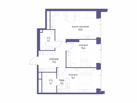 2-комнатная квартира: Москва, улица Сергея Макеева, 7с4 (80.3 м)