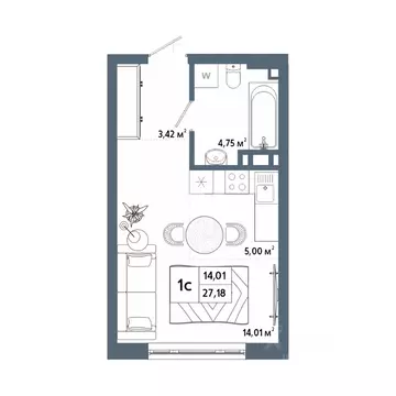 Студия Башкортостан, Уфа 42-й кв-л,  (27.45 м)