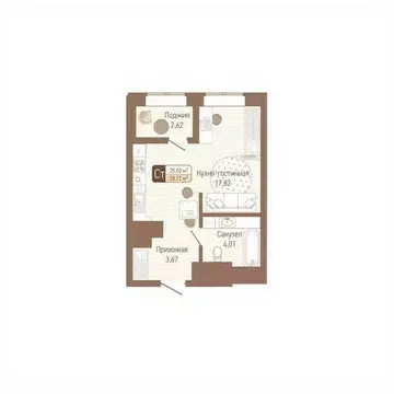 1-к кв. Тульская область, Тула Кулик жилой комплекс (26.81 м)