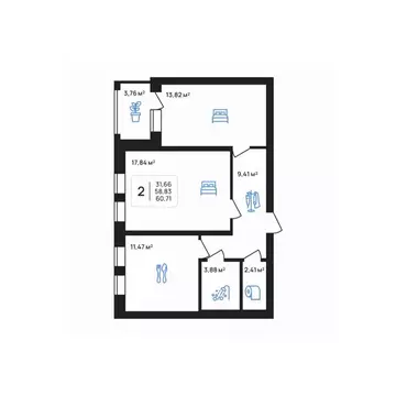 2-к кв. Липецкая область, Липецк Авторский жилрайон,  (60.71 м)