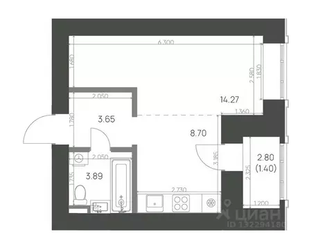 Студия Татарстан, Нижнекамск 15-й мкр, Калина жилой комплекс (31.91 м)