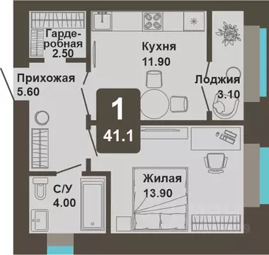 1-к кв. Чувашия, Чебоксары ул. И.П. Прокопьева (41.1 м)