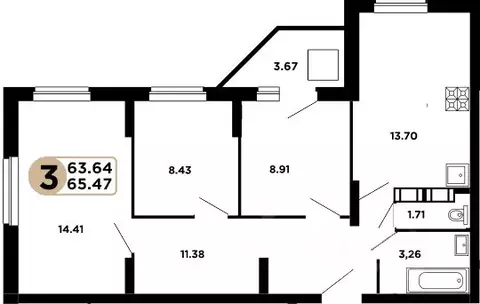 2-к кв. Самарская область, Самара Московское шоссе, 18-й км, 57 (63.64 ...