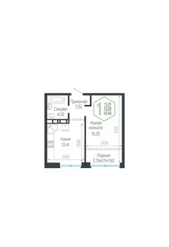 1-комнатная квартира: Краснодар, Обрывная улица, 132/1 (36.98 м)