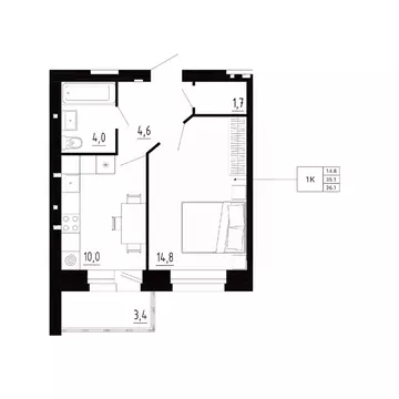 1-к кв. Орловская область, Орловский район, д. Образцово, Первый мкр  ...