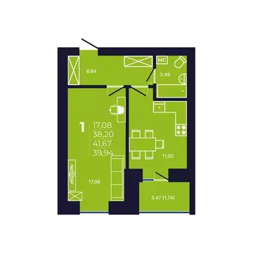 1-комнатная квартира: Уфа, улица Михаила Зайцева, 8 (40 м)