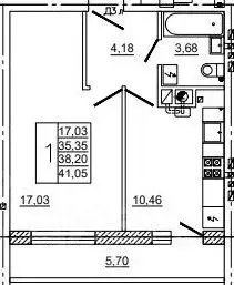 1-к кв. Смоленская область, Смоленск ул. Нахимова, 23А (41.1 м)